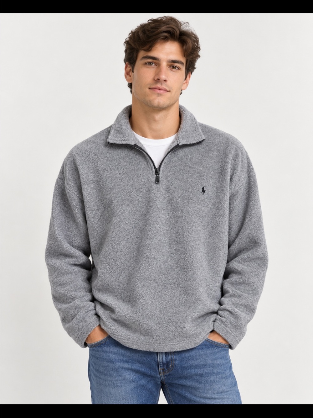 Polo by Ralph Lauren Men’s Gray Quarter-Zip Sherpa Pullover
